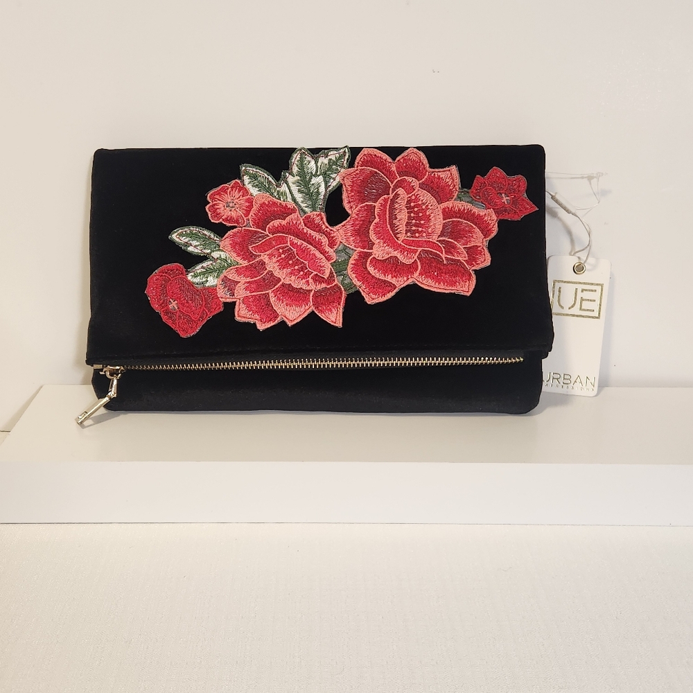 NWT Urban Expressions Tallulah Clutch Floral Black Velvet Boho Cottage Core